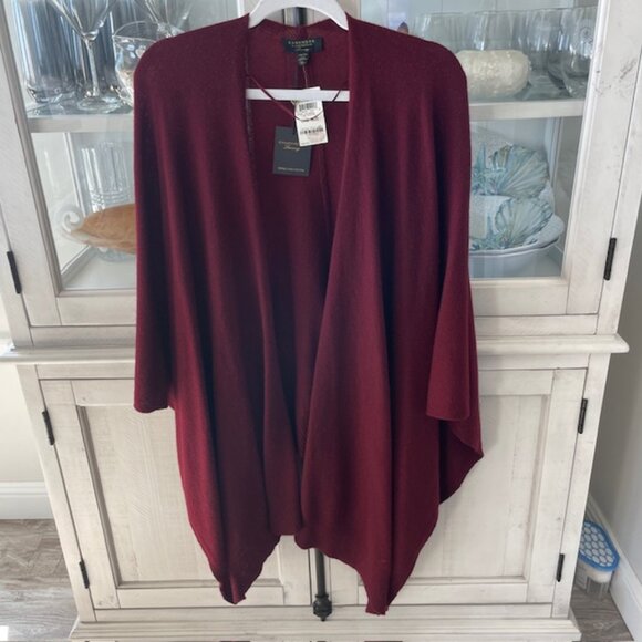 CHARTER CLUB LUXURY CASHMERE SHAWL WRAP MACY'S BURGANDY CRANTINI O/S NWT